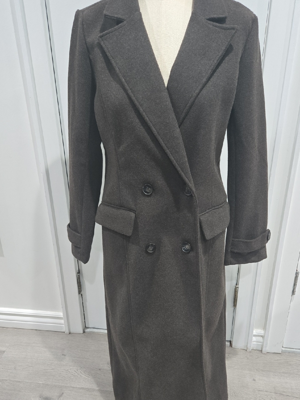 Jason Wu Dark Brown Double-Breasted Long Wool Trench Coat